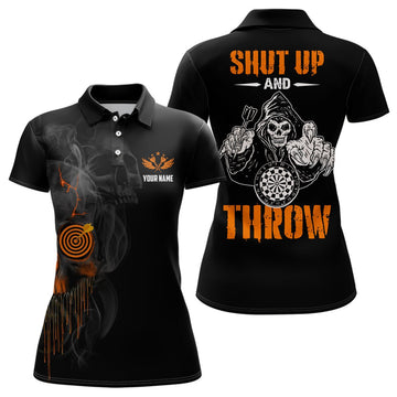 Damen Skull Darts Polo Shirt Halloween Orange Dart Shirt für Frauen Dart Trikots L602 - Outfitsuche