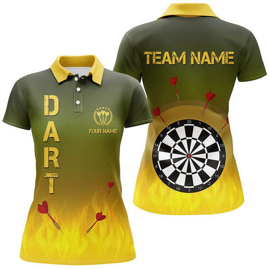 Gradient Grün Gelb Feuer Flamme Damen Darts Polo Shirts, individuell anpassbares Darts-Trikot für Frauen E732 - Outfitsuche