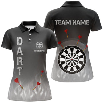 Gradient Schwarz Grau Feuer Flamme Darts Damen Polo Shirts Individuell Anpassbares Cooles Darts Trikot Für Frauen LDT1078 Q332 - Outfitsuche