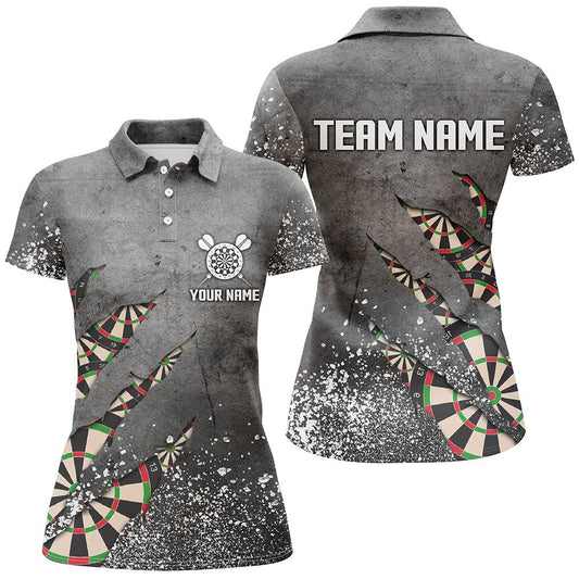 Graues Damen Darts Polo Shirt mit Farbspritzern, individuell anpassbare Dartshirts für Frauen, Team Dart Trikots L331 - Outfitsuche