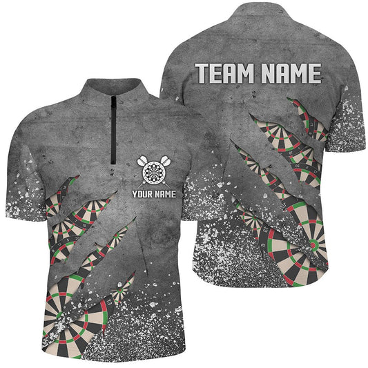 Graues Dart-Quarter-Zip-Shirt mit Farbspritzern, individuell anpassbare Dartshirts für Herren, Team-Darttrikots X763 - Outfitsuche