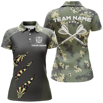 Grünes Tarnmuster Darts Polo Shirt, individuell anpassbares Tarnmuster Darts Shirt für Frauen, Darts Team Trikot F459 - Outfitsuche