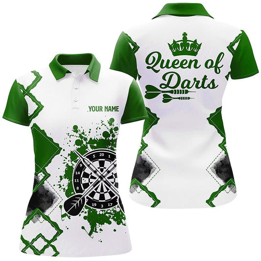 Grünes und weißes Darts Polo Shirt für Damen, individuell anpassbares cooles Darts Trikot - Königin der Darts O771 - Outfitsuche