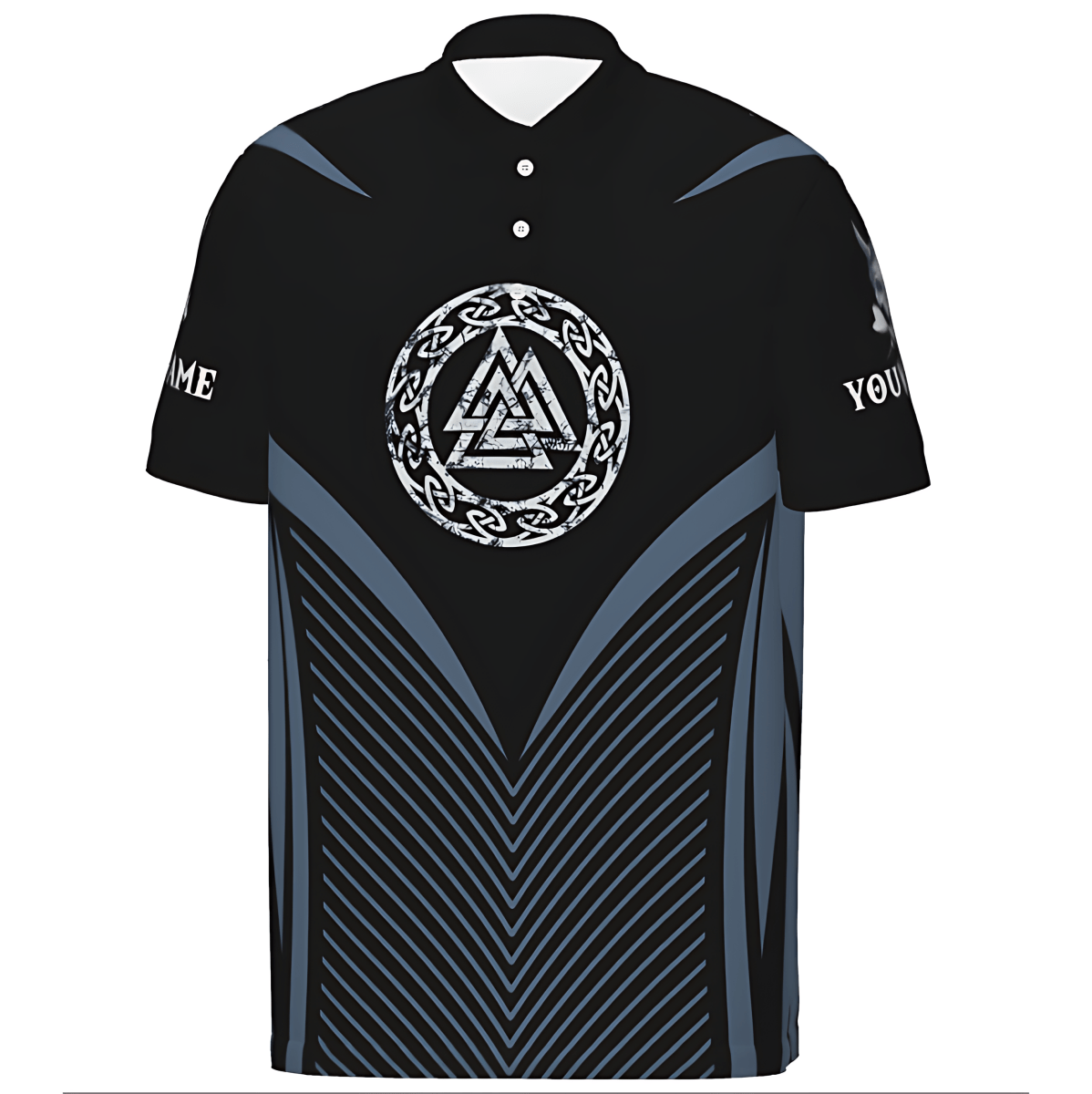 Herren Dart-Polo-Trikot in Blau-Schwarz mit Wikinger-Schädel-Design – Individuell gestaltbar für Dartspieler vk81291 - Outfitsuche