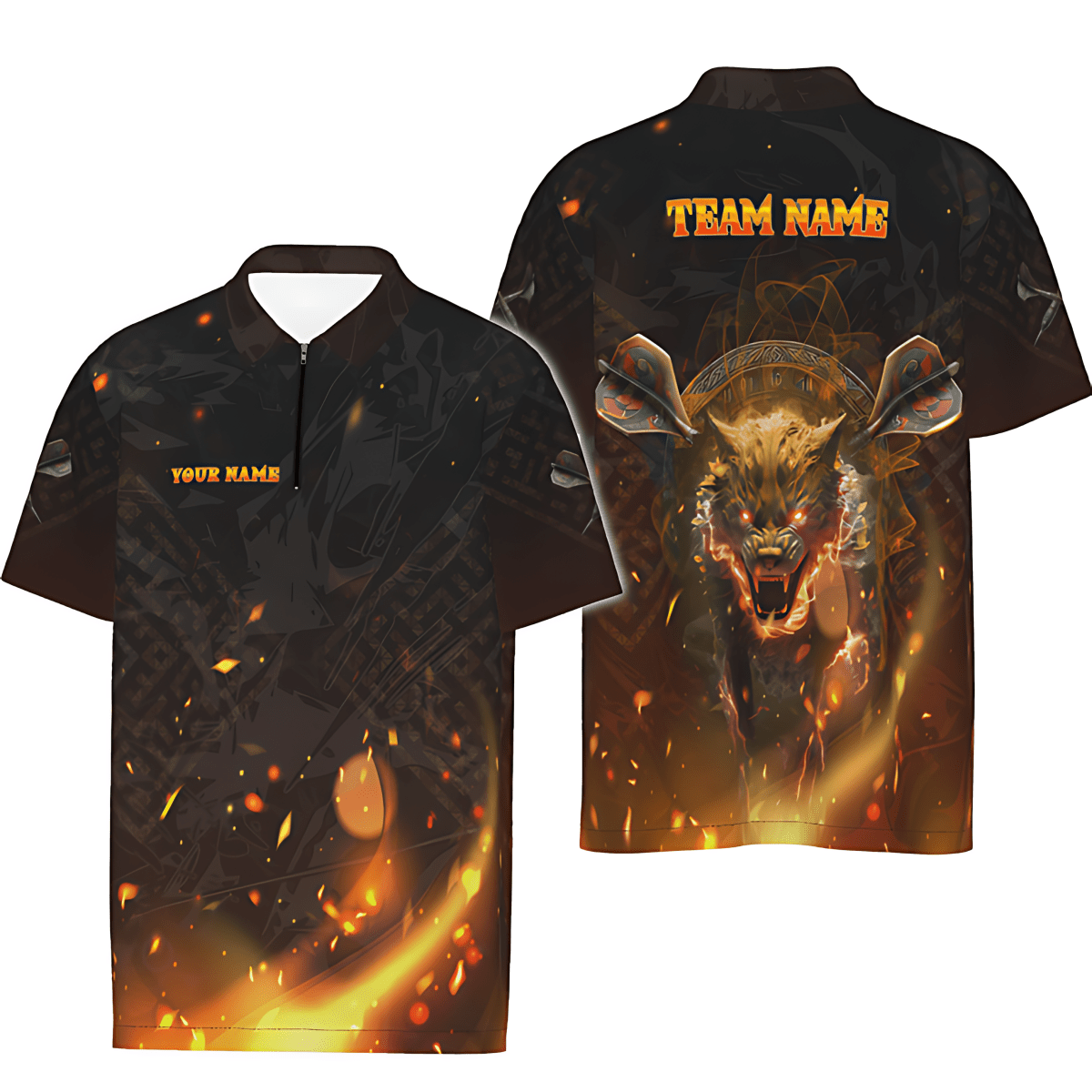 Herren Dart-Polo-Trikot mit Wikinger-Motiv – Feuerwolf Design Viking, Perfekt für Dartspieler und Team-Events VK6292 - Outfitsuche