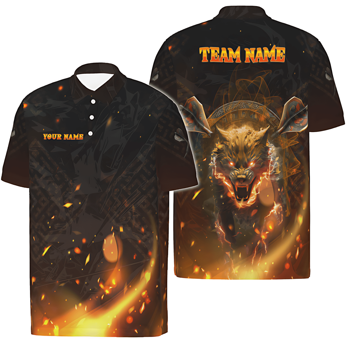 Herren Dart-Polo-Trikot mit Wikinger-Motiv – Feuerwolf Design Viking, Perfekt für Dartspieler und Team-Events VK6292 - Outfitsuche