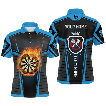 Herren Darts-Shirt mit Flammenmuster in Schwarz und Blau, individuell anpassbares cooles Darts-Shirt für Männer, Dart-Trikots K170 - Outfitsuche