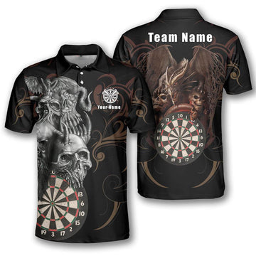 Herren Darts-Shirt mit goldenem Drachenmotiv, individuell anpassbares Dart-Shirt mit Totenkopf Darts Trikot - Outfitsuche