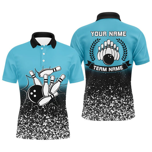 Herren Polo Bowling Shirt, individuell anpassbares Retro Bowlingkugel Pins Strike Team Liga Trikot | Blau - Outfitsuche
