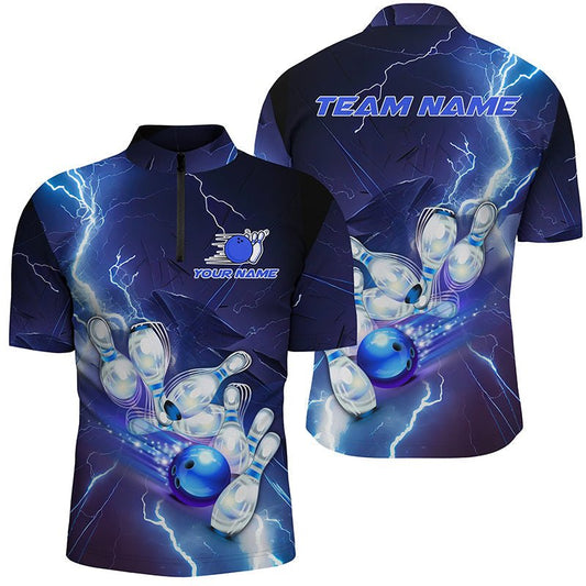 Individuell anpassbares Bowling-Team-Trikot mit blauem Blitz und Donner, Bowling-Shirts für Herren - Outfitsuche