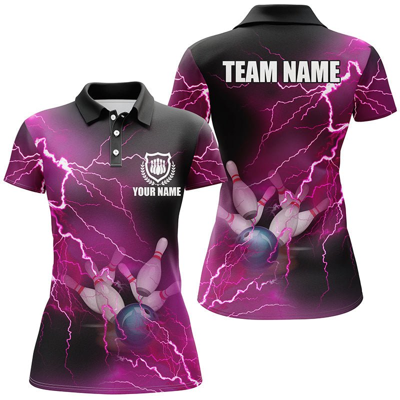 Individuell anpassbares Damen Bowling Polo Shirt mit pinkem Blitz und Donner Bowling Team Trikot, Geschenk für das Team der Bowlerinnen - Outfitsuche