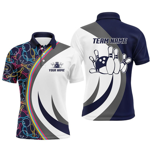 Individuell anpassbares Herren Bowling Polo Shirt in Navy, Bowling Trikot für Männer, Bowling Geschenk - Outfitsuche