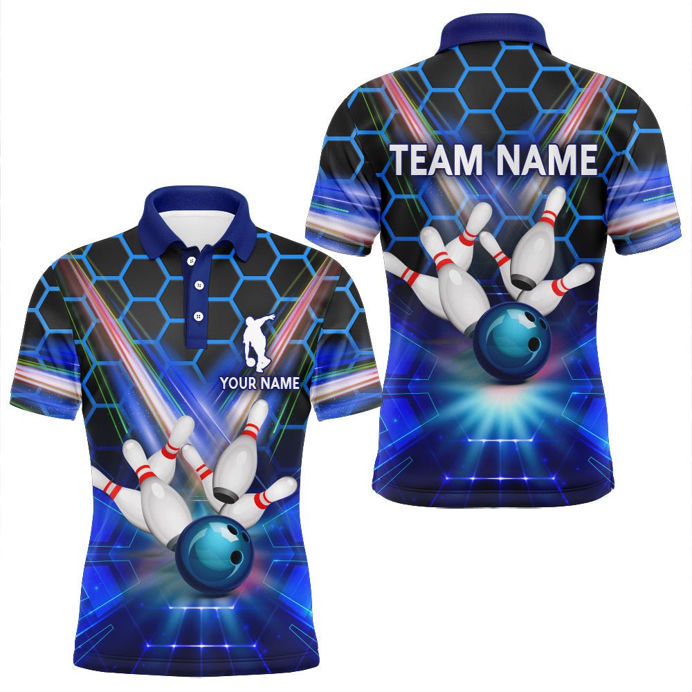 Individuell anpassbares Herren Bowling Polo Shirt mit Namen, 3D Bowling Team Shirt für Männer | Blau - Outfitsuche