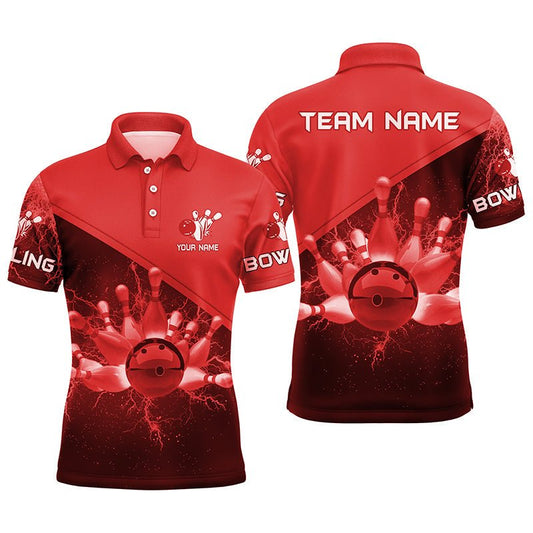 Individuell anpassbares Herren Polo Bowling Shirt mit rotem Blitz und Donner Bowling Team Trikot, Geschenk für das Team der Bowler - Outfitsuche