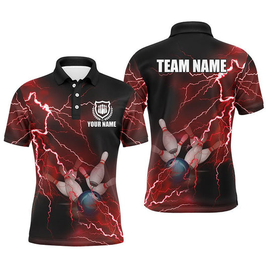 Individuell anpassbares Herren Polo Bowling Shirt mit rotem Blitz und Donner Bowling Team Trikot, Geschenk für das Team der Bowler - Outfitsuche