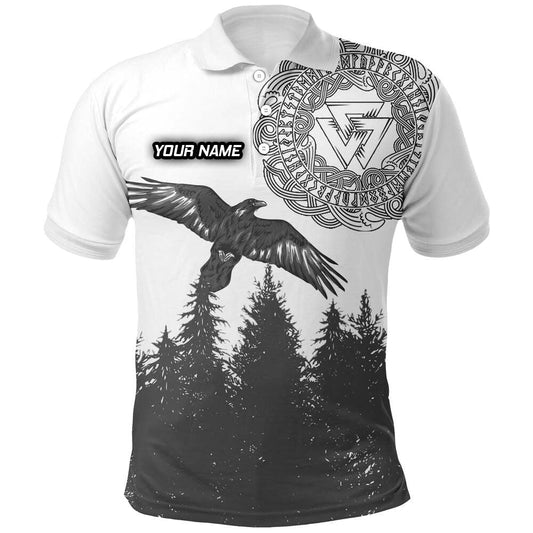 Individuell Dartshirt mit Wikinger Motiv - Rabe und Wolf im Kiefernwald Polo Shirt VK5604 - Outfitsuche