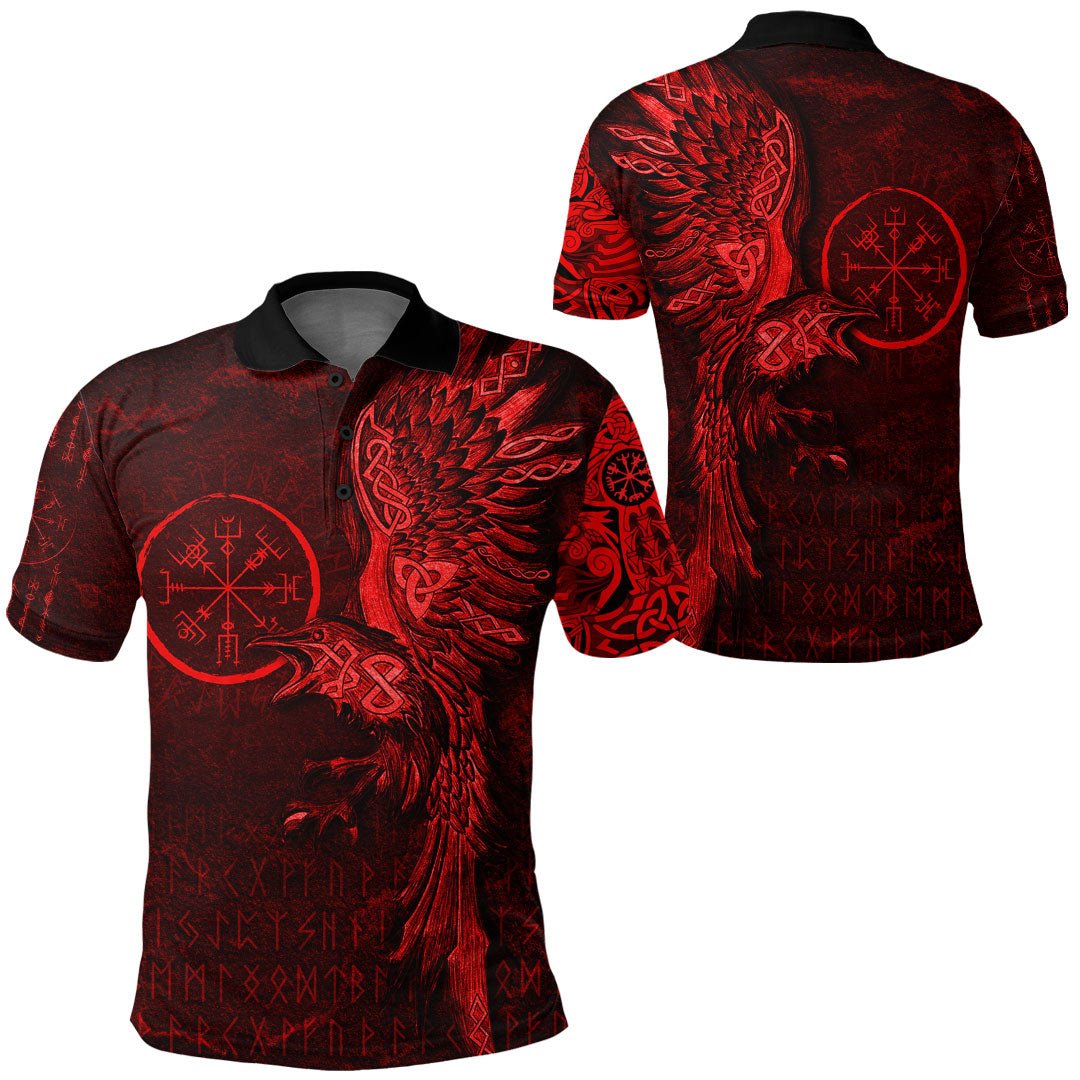 Individuell Dartshirt Wikinger Kleidung - Vegvisir mit Rabe - Wikinger Kompass Poloshirt - Rote Version VK7989 - Outfitsuche