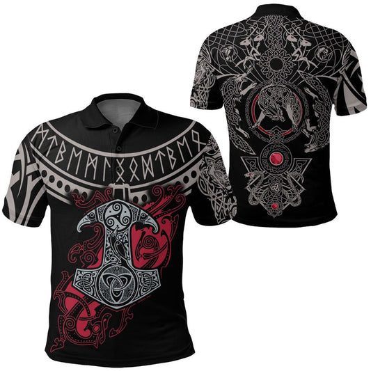 Individuell Dartshirt Wikinger - Mjolnir und Fenrir Tattoo Mix Rubinrotes Polo-Shirt VK2239 - Outfitsuche