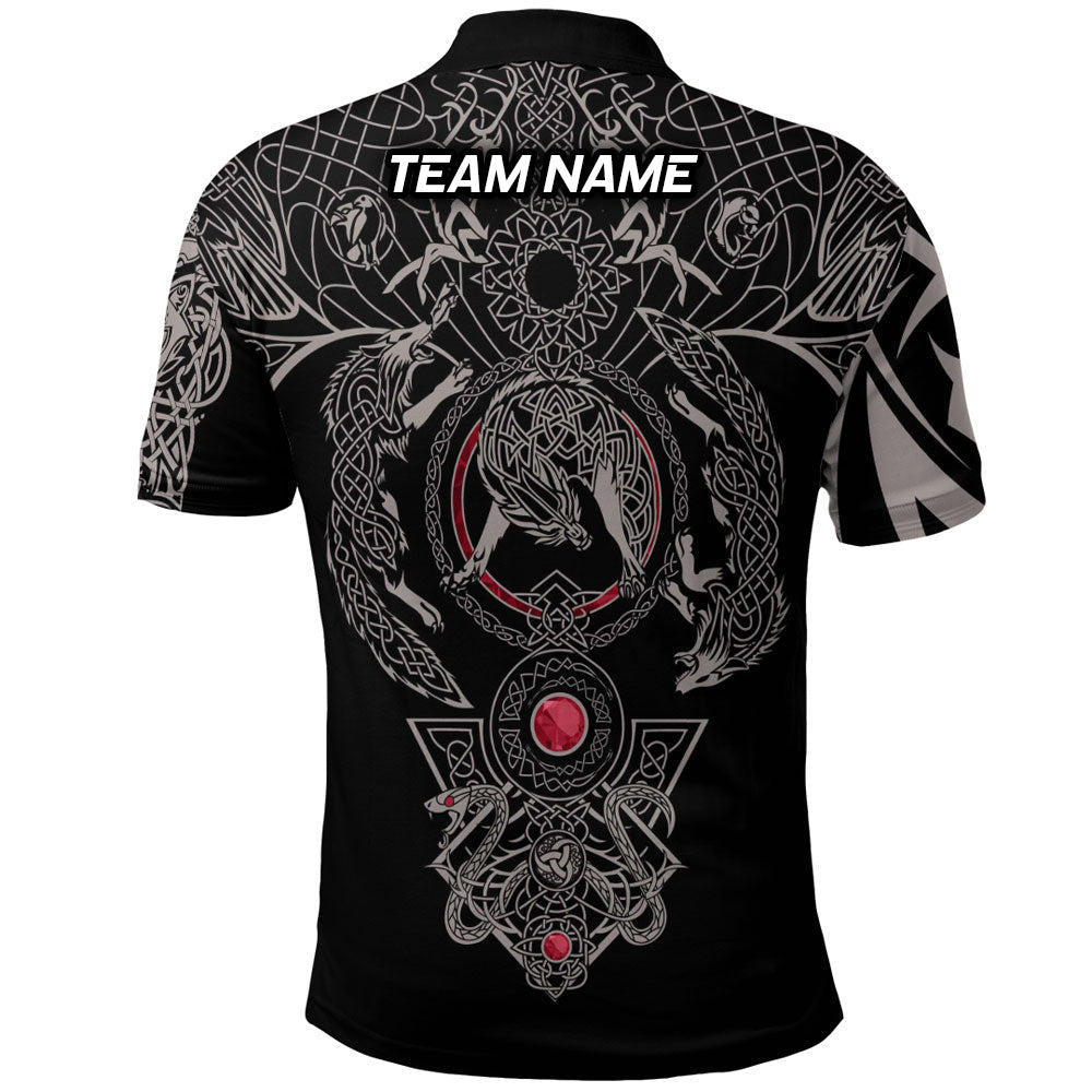 Individuell Dartshirt Wikinger - Mjolnir und Fenrir Tattoo Mix Rubinrotes Polo-Shirt VK2239 - Outfitsuche