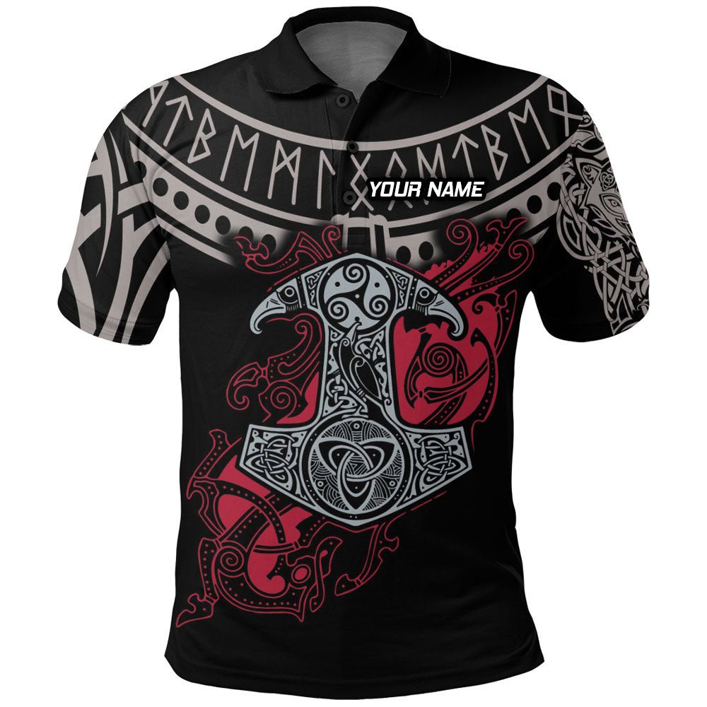 Individuell Dartshirt Wikinger - Mjolnir und Fenrir Tattoo Mix Rubinrotes Polo-Shirt VK2239 - Outfitsuche