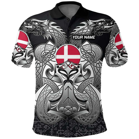Individuell Dartshirt Wikinger Polo-Shirt - Dänemark Mjölnir und Doppel-Drachen VK6341 - Outfitsuche
