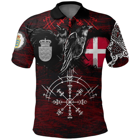 Individuell Dartshirt Wikinger Polo-Shirt - Dänemark Rabe von Odin und Symbol Wikinger auf blutigem Hintergrund VK3161 - Outfitsuche
