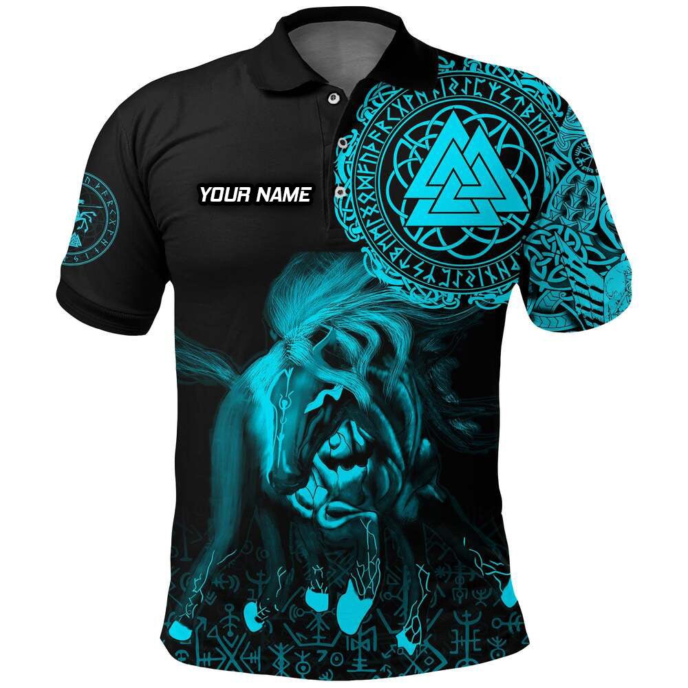 Individuell Dartshirt Wikinger Polo Shirt - Sleipnir Odin Cyan VK7800 - Outfitsuche