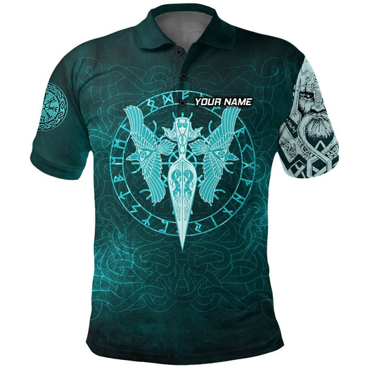 Individuell Dartshirt Wikinger Polo Shirt - Zyan Speer des Gottes Odin - Gungnir und zwei Zyan Raben VK6132 - Outfitsuche