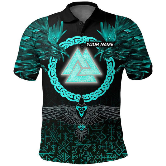 Individuell Dartshirt Wikinger - Poloshirts Drei Raben und Valknut Cyan VK2339 - Outfitsuche