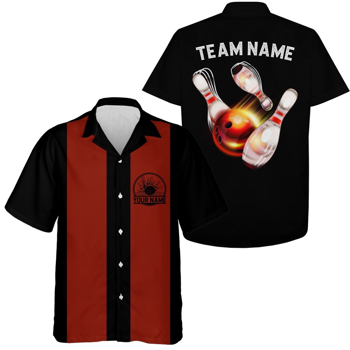 Individuell gestaltbare Retro-Bowling-Shirts für Männer und Frauen, Flammen-Bowling-Shirts für das Team - Outfitsuche