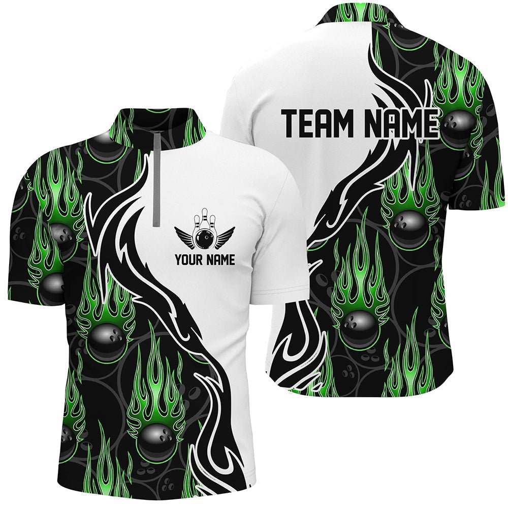 Individuell gestaltete Bowling-Shirts für Männer und Frauen, personalisierte Bowling-Team-Trikots mit Flammenmotiv | Grün - Outfitsuche