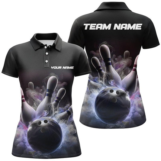 Individuell gestaltete Damen Bowling Polo Shirts mit Raucheffekt, Strike Bowling Team Trikots - Outfitsuche