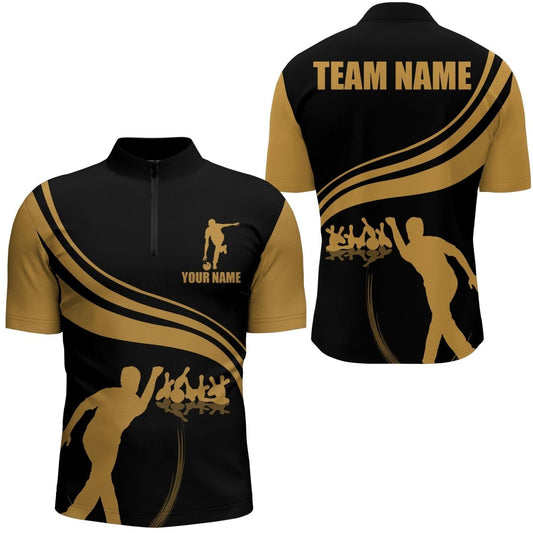 Individuell gestaltetes Bowling-Shirt für Herren, 1/4 Zip Shirt Schwarz und Gold, individuelles Bowling-Team-Trikot für Männer NBZ13 - Outfitsuche