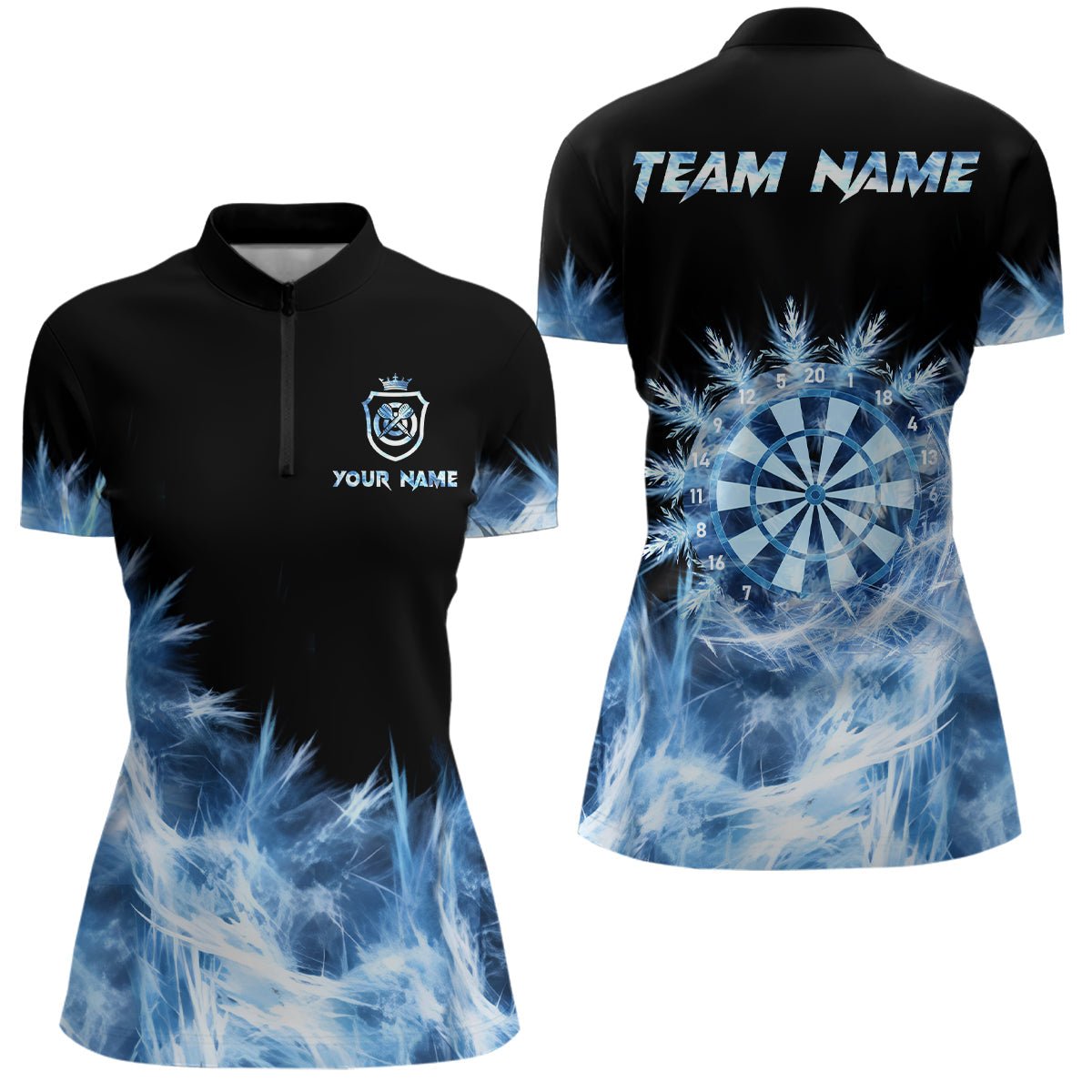 Individuell gestaltetes Darts-Team-Trikot für Frauen in Eisblau, 1/4 Zip Darts-Shirt T424 - Outfitsuche