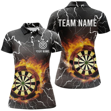 Individuell gestaltetes Polo-Shirt mit Flammen-Dartmotiv, Blitz und Donner, Dart-Shirt für Frauen, Darttrikots - Outfitsuche