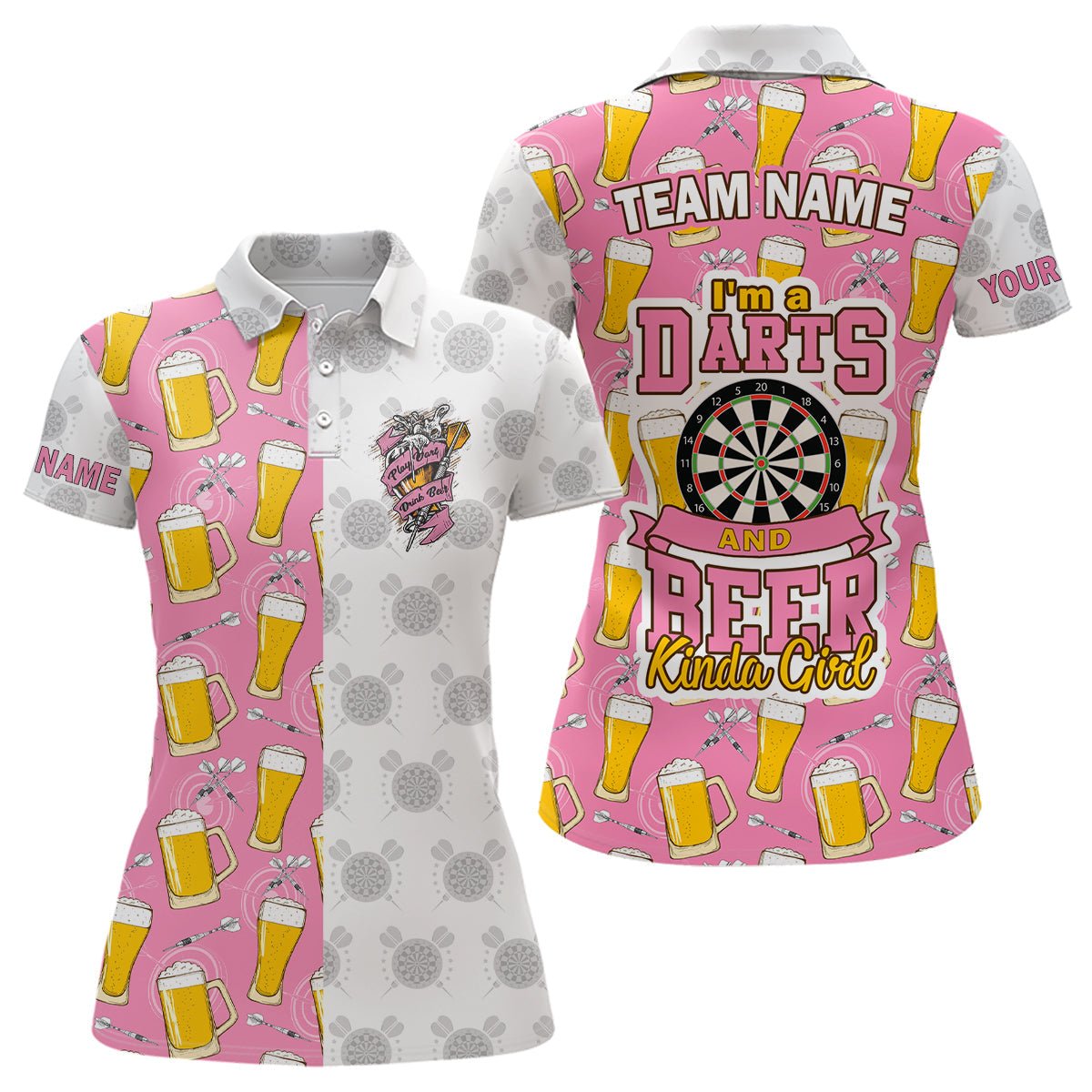 Individuelles Darts Polo Shirt für Damen - Ich bin eine Darts- und Bierliebhaberin - Pinkes Dart Trikot I664 - Outfitsuche