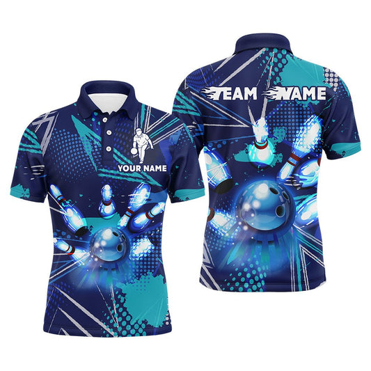 Individuelles Herren Bowling Polo Shirt in Blau mit Namen, 3D Bowling Team Liga Shirt - Outfitsuche