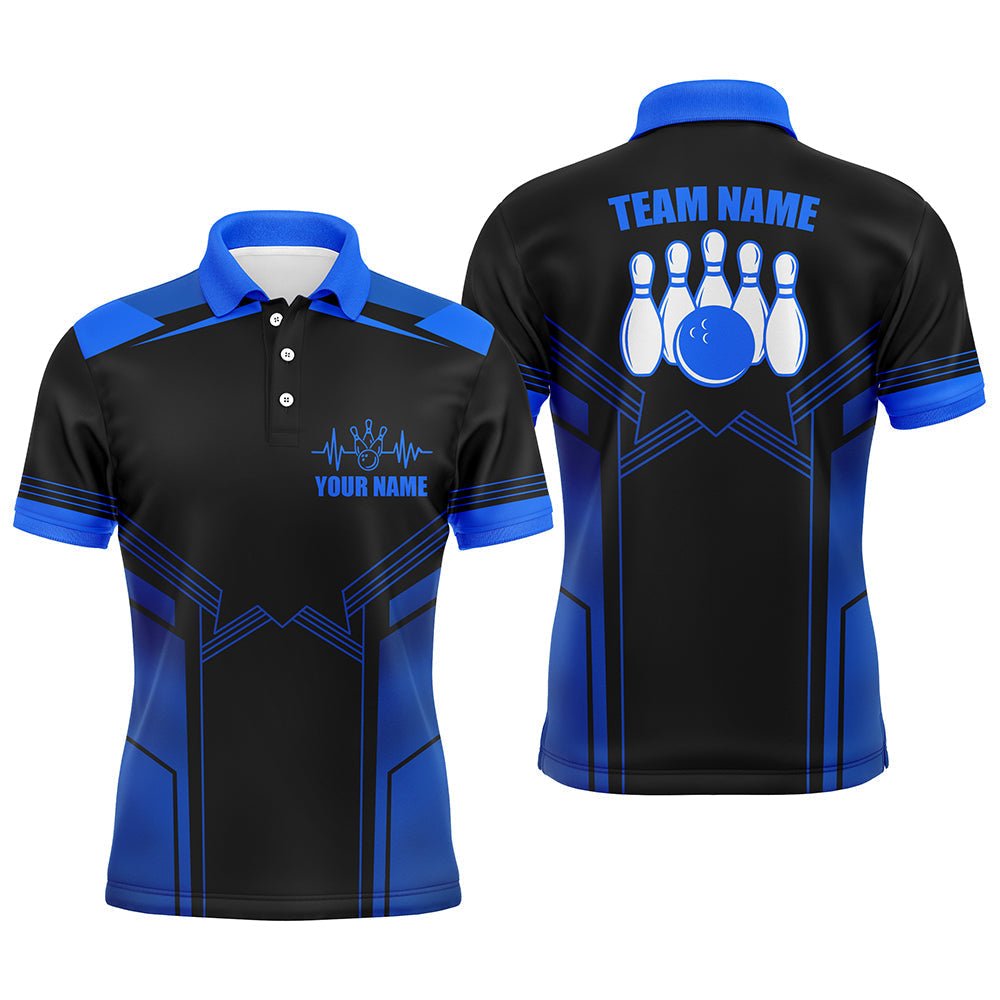 Individuelles Herren Bowling Polo Shirt mit Namen, blaues Bowling-Shirt für Männer, Bowling-Team-Trikot - Outfitsuche