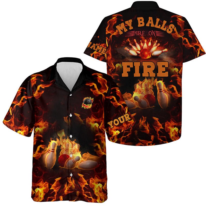 Maßgeschneidertes Bowlinghemd für Herren mit Flammenmuster, Knopfleiste, mein Ball steht in Flammen - Outfitsuche