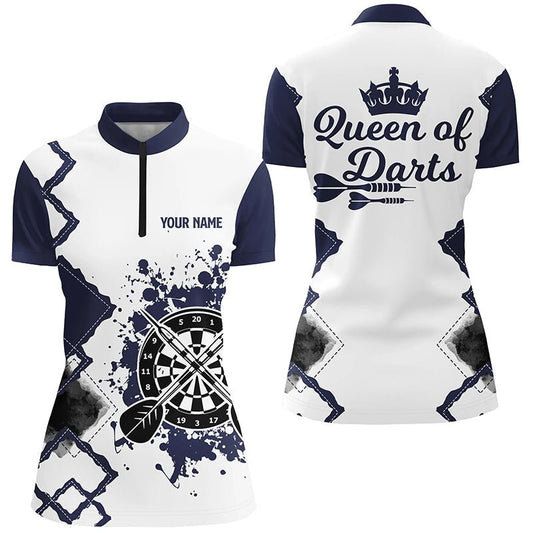 Navy-weißes Damen Darts-Quarter-Zip-Shirt mit individuellem Design, cooles Darts-Trikot für Frauen M240 - Outfitsuche