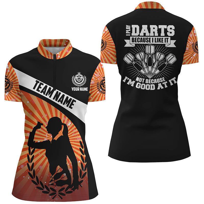 Orange Dart-Quarter-Zip-Shirt für Frauen mit Halo-Darts-Motiv, Darttrikots für Damen, weil ich es gerne spiele V128 - Outfitsuche