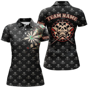 Personalisierte Darts Polo Shirts mit Totenkopf und gekreuztem Muster, gruselige Dart Trikots für Frauen L336 - Outfitsuche