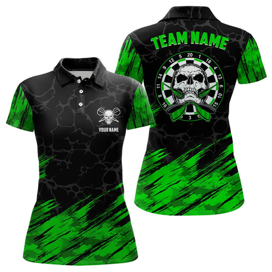 Personalisiertes 3D All Over Print Totenkopf Darts Polo Shirt Grün Schwarz Dart Trikots für Frauen LDT0646 B112 - Outfitsuche