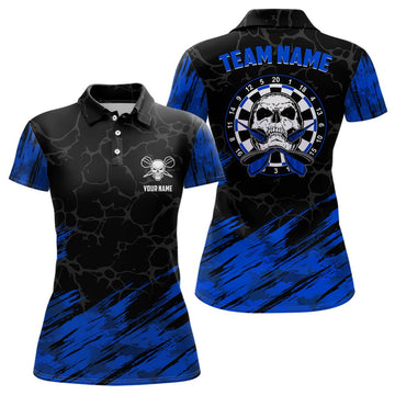 Personalisiertes 3D All Over Print Totenkopf Darts Polo Shirt in Marineblau und Schwarz, Dart Trikots für Frauen LDT0645 H295 - Outfitsuche