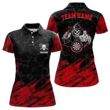 Personalisiertes 3D All Over Print Totenkopf Darts Polo Shirt Rot Schwarz Dart Trikots für Frauen LDT0647 U108 - Outfitsuche