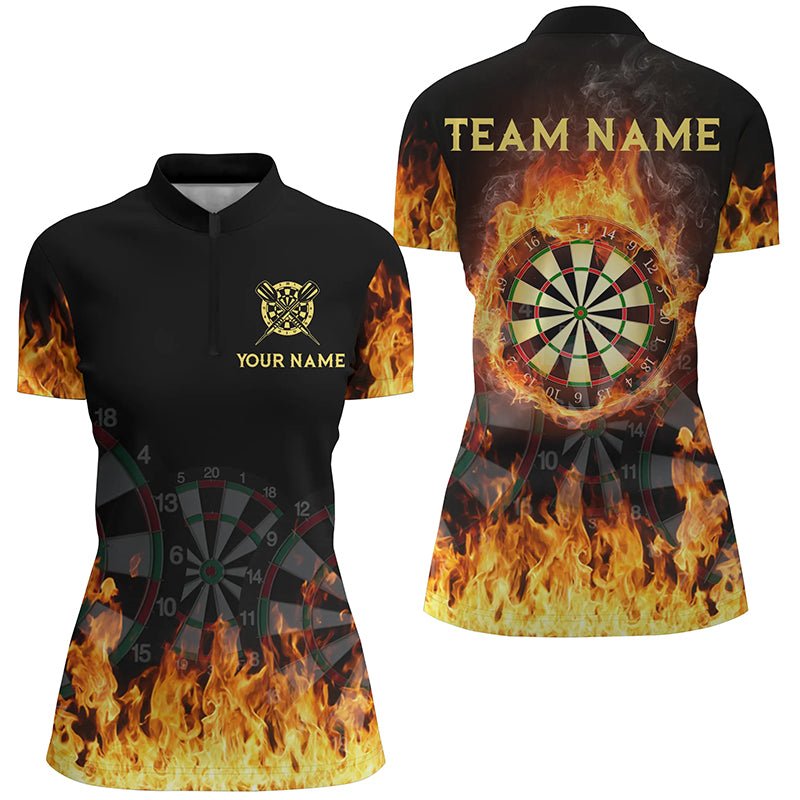 Personalisiertes 3D Feuerflammen-Darts-1/4-Zip-Shirt, individuell anpassbares cooles Darts-Team-Trikot für Frauen Q352 - Outfitsuche