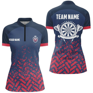 Personalisiertes Blau Rot Darts 1/4 Zip Shirt, individuell anpassbare Dart-Team-Shirts für Frauen, Dart-Trikot G815 - Outfitsuche