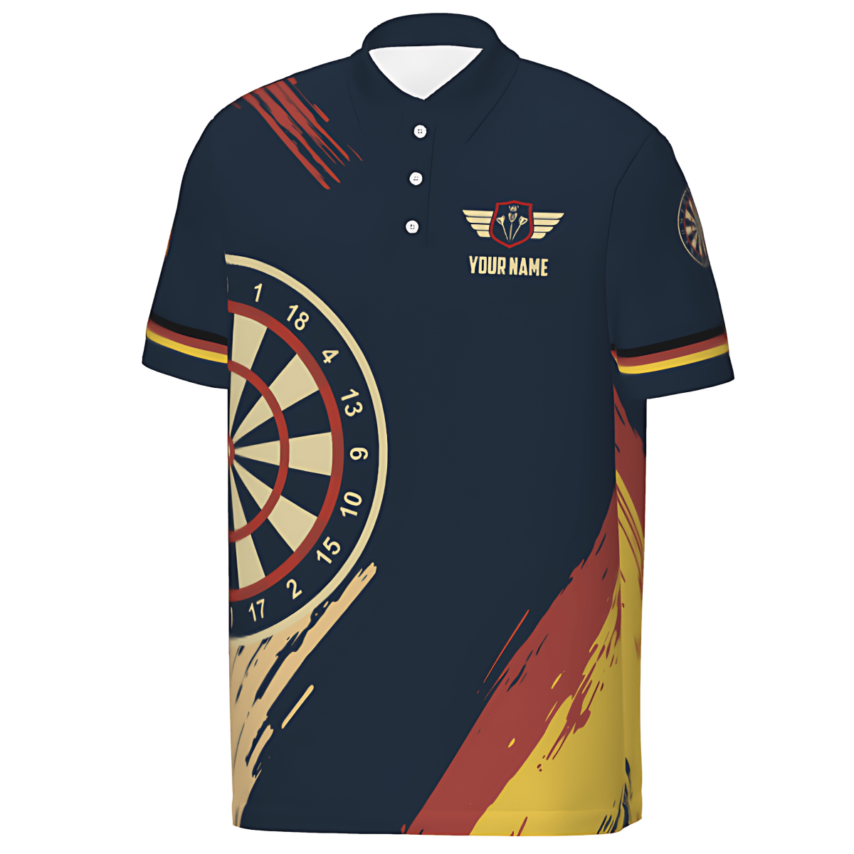 Personalisiertes blaues Polo-Dart-Trikot für Herren mit Deutscher Stolz Flagge – Individuell anpassbar mit Ihrem Namen und Teamnamen Dart Shirt G7299 - Outfitsuche