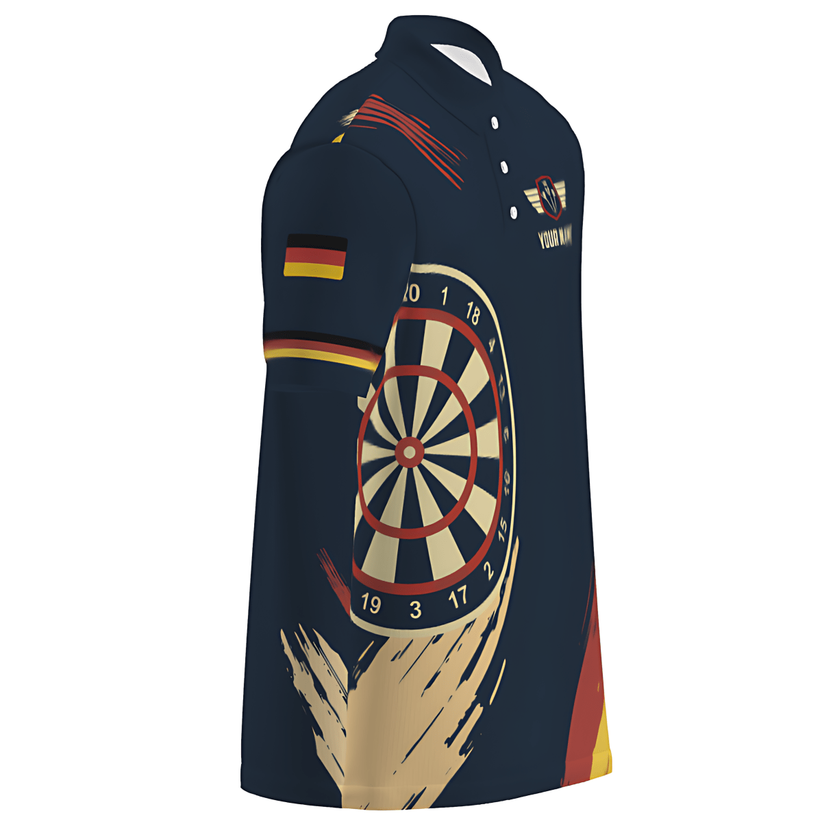 Personalisiertes blaues Polo-Dart-Trikot für Herren mit Deutscher Stolz Flagge – Individuell anpassbar mit Ihrem Namen und Teamnamen Dart Shirt G7299 - Outfitsuche