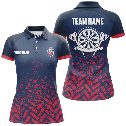 Personalisiertes blaues rotes Dart Polo Shirt, individuell anpassbare Dart Team Shirts für Frauen, Dart Trikot Z471 - Outfitsuche